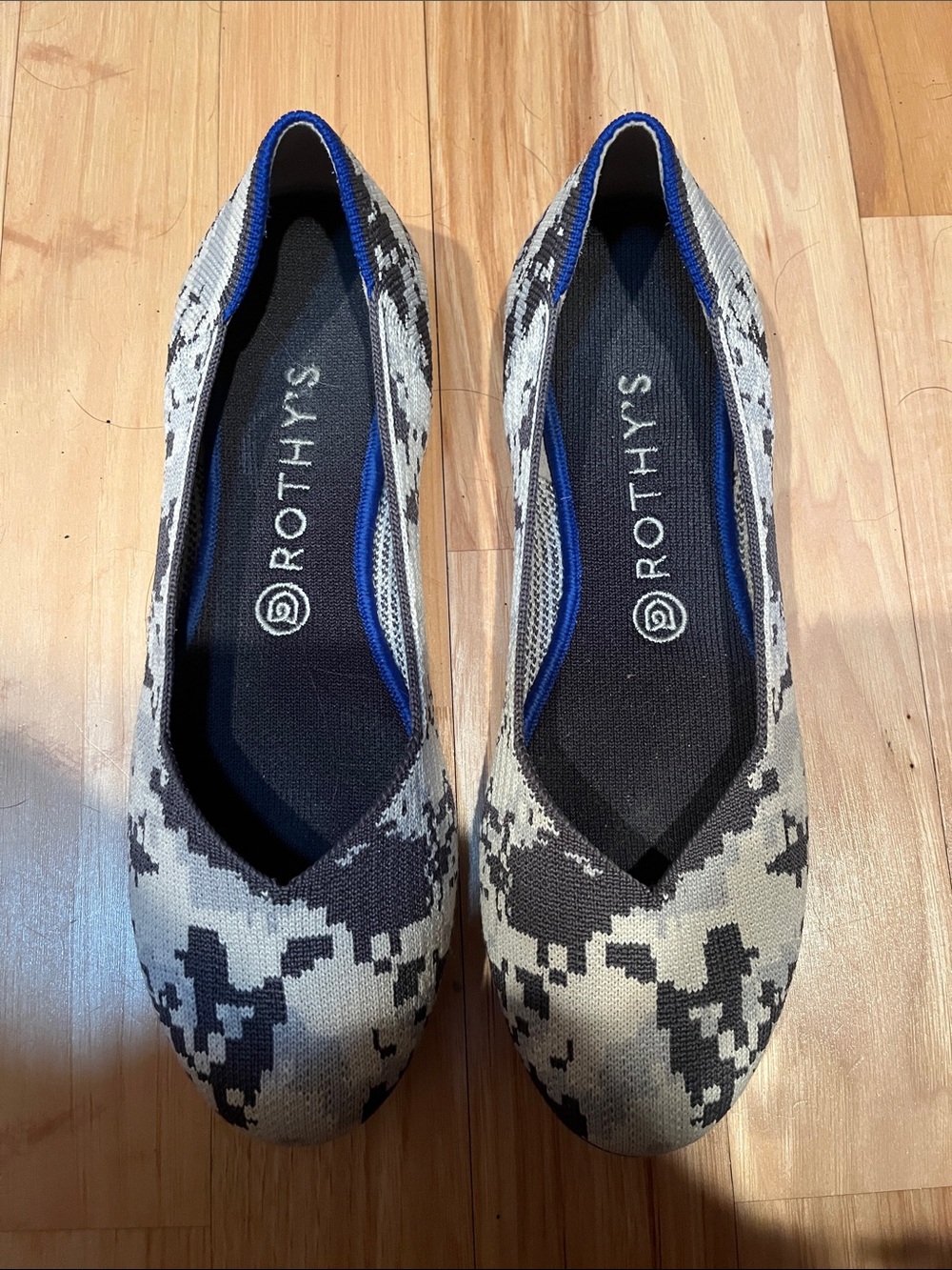 Rothy's Black & White Knit Ballet Flats with Blue Trim